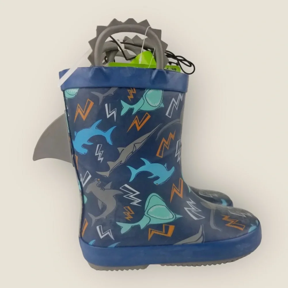 Members Mark‎ Children’s Lined pull on Rain Boot Blue Shark Design size 9/10